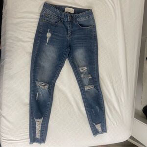 Distressed Blue Skinny Jeans - Premium Denim